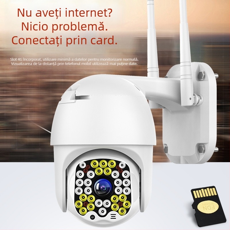 Cameră de supraveghere pentru exterior cu acoperire de 360°, vizualizare de la distanță prin smartphone, 4G wireless, viziune de noapte HD