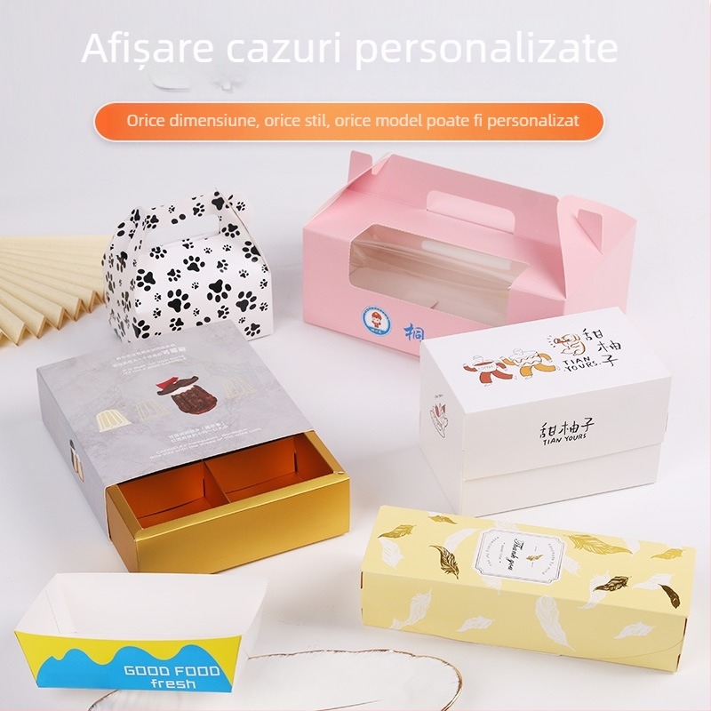 Cutie cadou personalizabilă pentru panificație, cu logo și cod QR, carton alb, imprimare în culoare