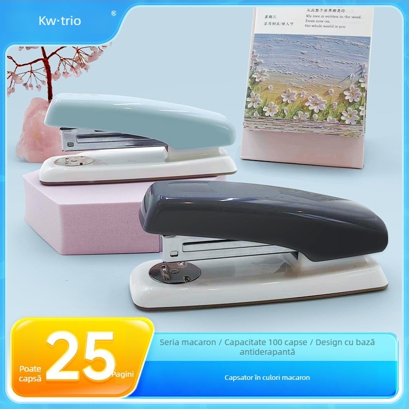 KW-TRIO 5515 Capsator în nuanțe de macaron, pentru birou și elevi, leagă până la 25 de pagini