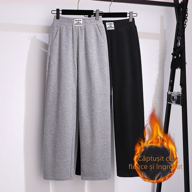 Pantaloni din bumbac plus-size, talie înaltă și croială largă, pentru toamnă, pantaloni casual comozi