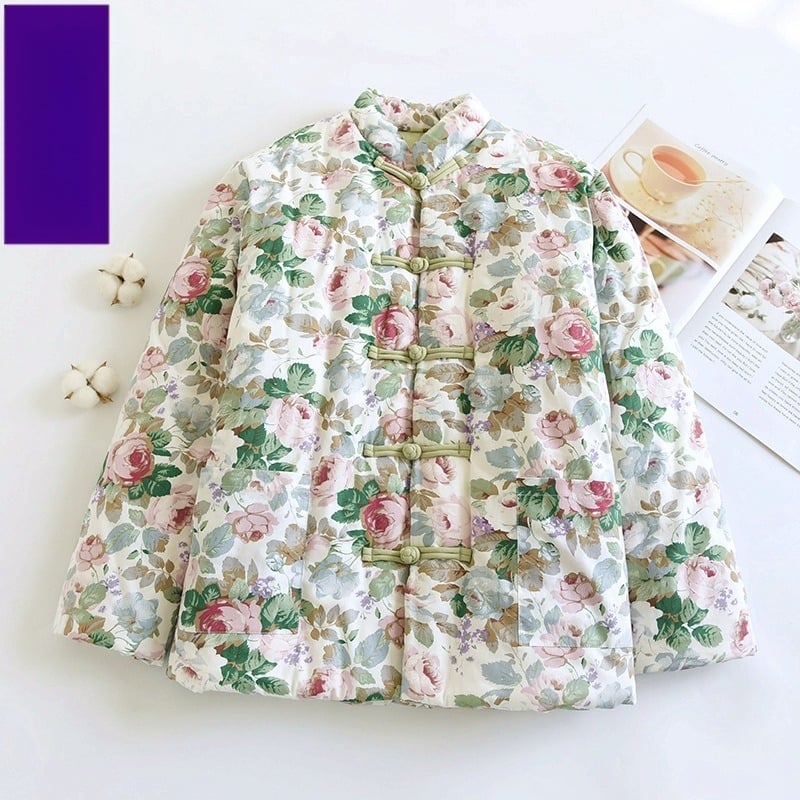 Geacă groasă din bumbac pentru vârstnici, stil retro, cu umplutură de bumbac, călduroasă, lungime 50–65 cm, guler rotund