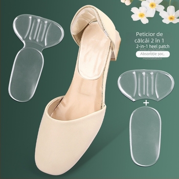 Insert Gel 2-în-1 pentru călcâi la pantofi cu toc, absorbție a șocurilor, autoadeziv, tip T – mărime jumătate