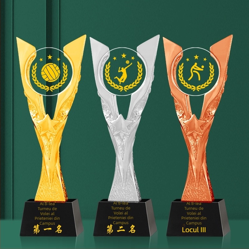 Trofeu din cristal cu bază metalică pentru competiția de volei aerian – premiu de echipă cu certificat comemorativ