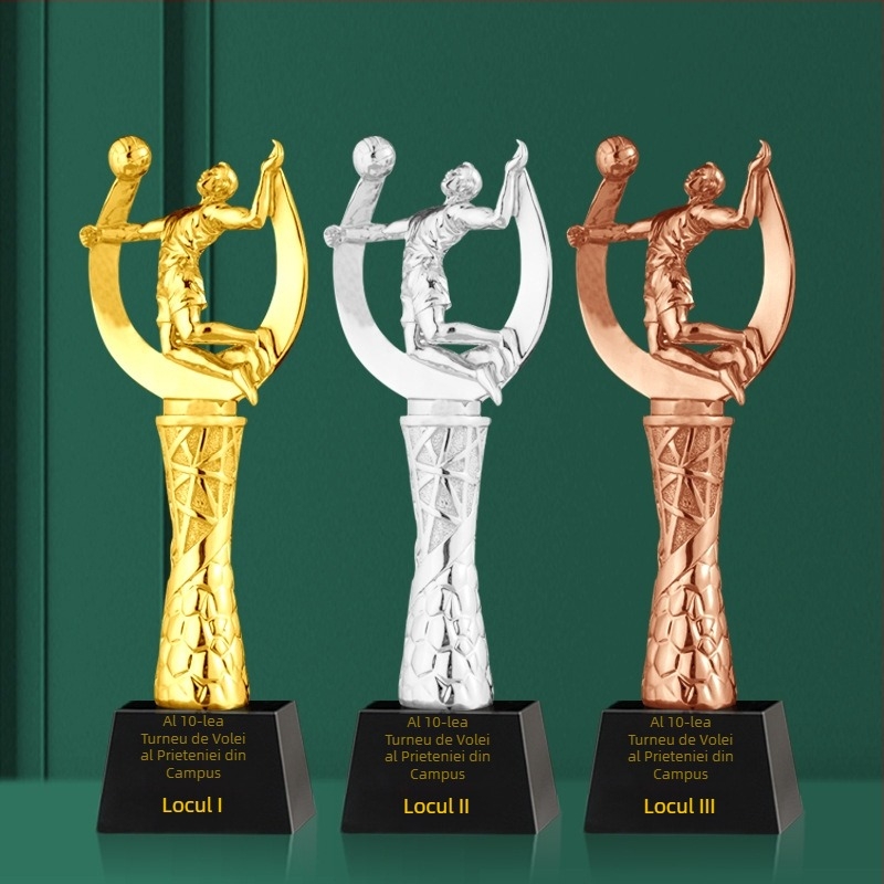 Trofeu din cristal cu bază metalică pentru competiția de volei aerian – premiu de echipă cu certificat comemorativ