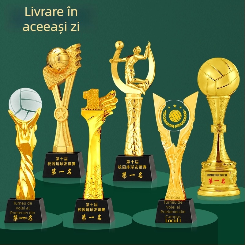 Trofeu din cristal cu bază metalică pentru competiția de volei aerian – premiu de echipă cu certificat comemorativ