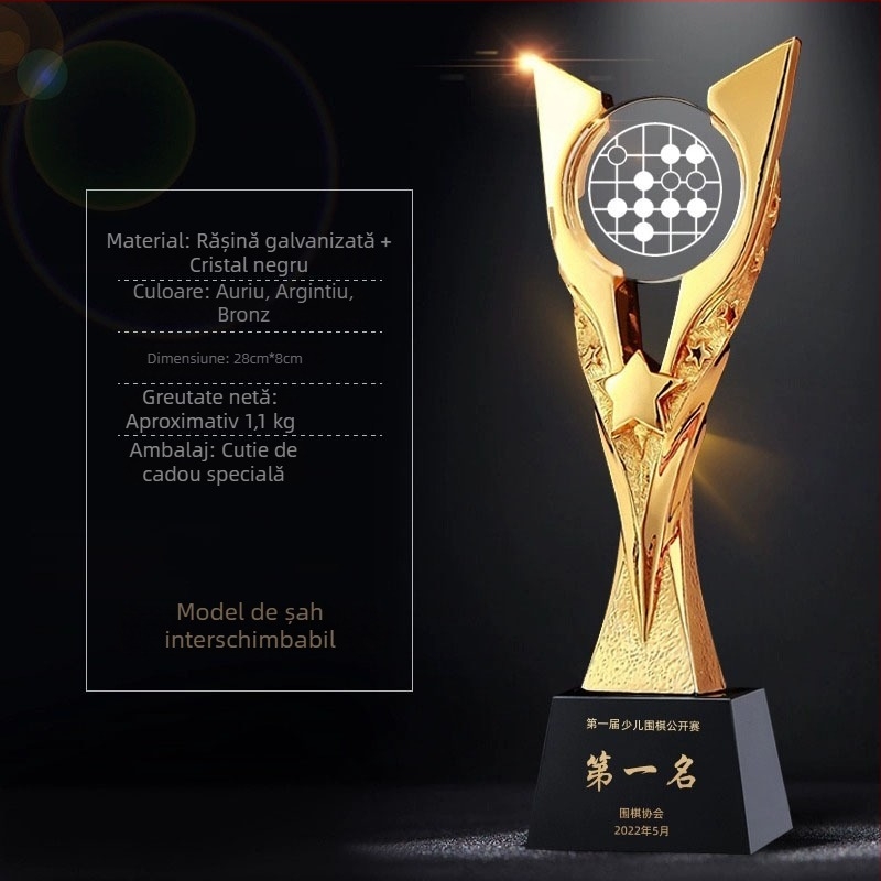 Trofeu de cristal personalizat pentru concursuri de jocuri de societate – Go, șah, Gomoku și damă, suvenir premium