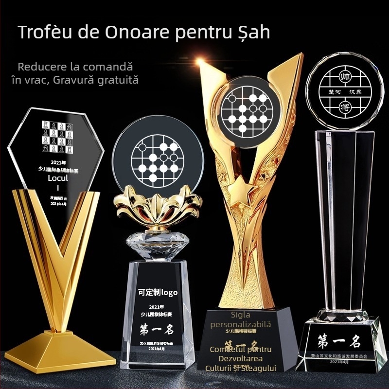 Trofeu de cristal personalizat pentru concursuri de jocuri de societate – Go, șah, Gomoku și damă, suvenir premium