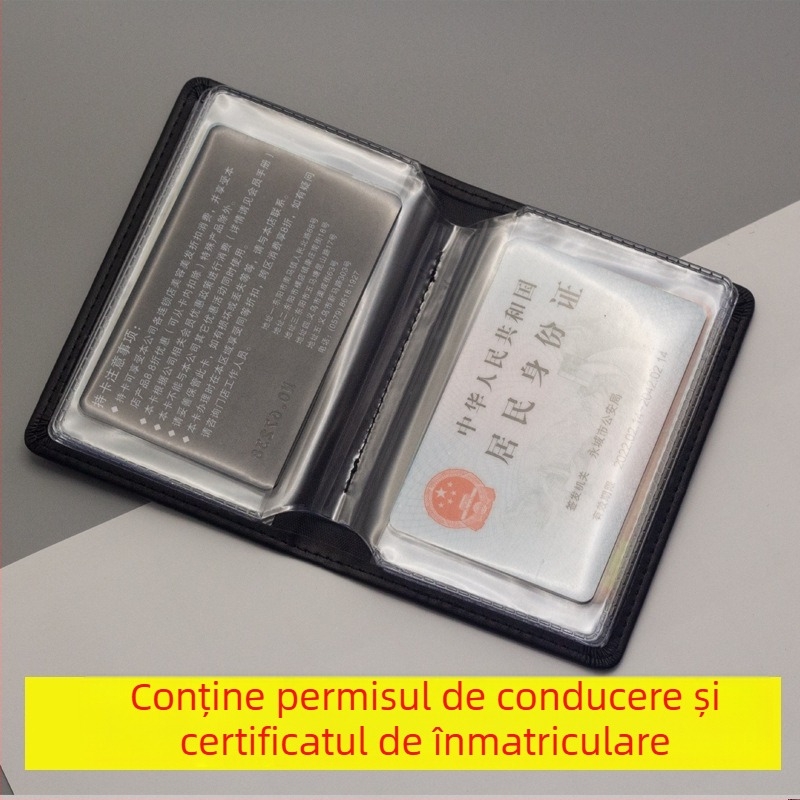 Husă din piele naturală pentru card de identitate, card de securitate socială, card de control al accesului, carduri bancare și card de masă