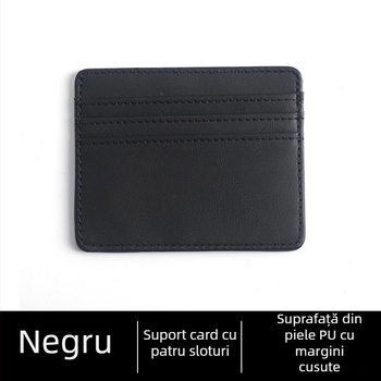 Port-card din piele subțire, cu mai multe buzunare pentru carduri și fereastră pentru ID, protecție anti-demagnetizare