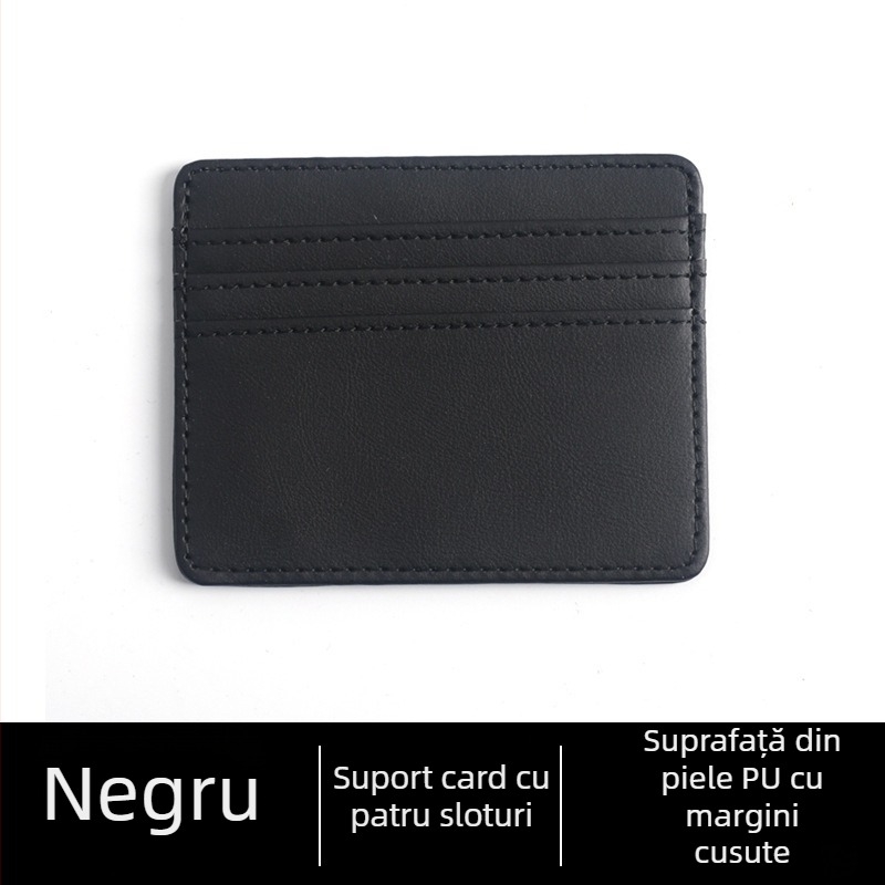 Port-card din piele subțire, cu mai multe buzunare pentru carduri și fereastră pentru ID, protecție anti-demagnetizare