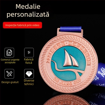 Medalie metalică personalizată pentru maraton și drumeție, cu design embosat — aur, argint și cupru