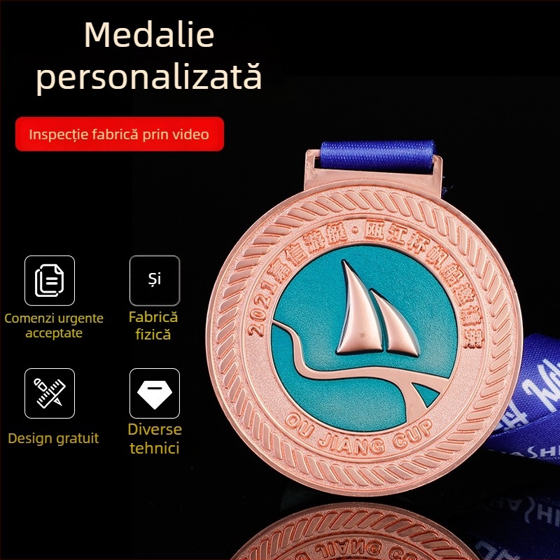 Medalie metalică personalizată pentru maraton și drumeție, cu design embosat — aur, argint și cupru