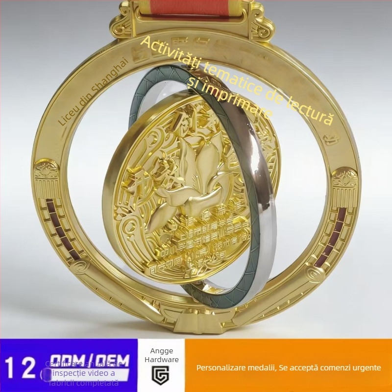 Medalie de maraton din aliaj de zinc, metal vopsit, design rotativ, logo personalizat