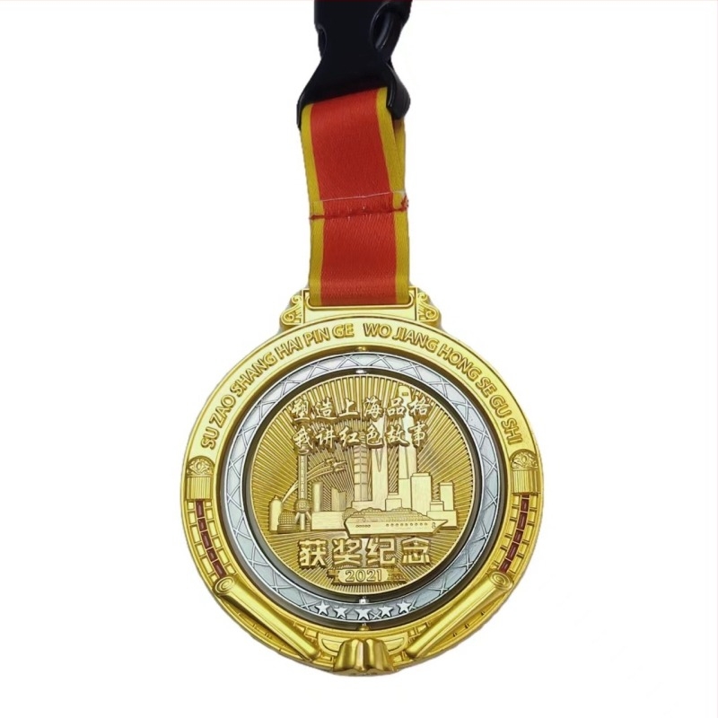 Medalie de maraton din aliaj de zinc, metal vopsit, design rotativ, logo personalizat