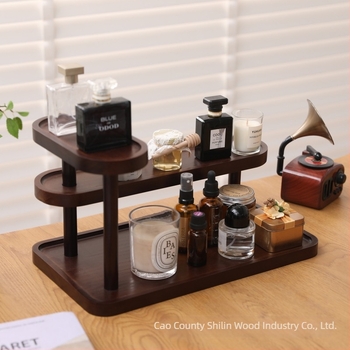 Suport din lemn cu trei niveluri pentru bijuterii, pentru birou – organizator pentru bijuterii și parfum, stil retro