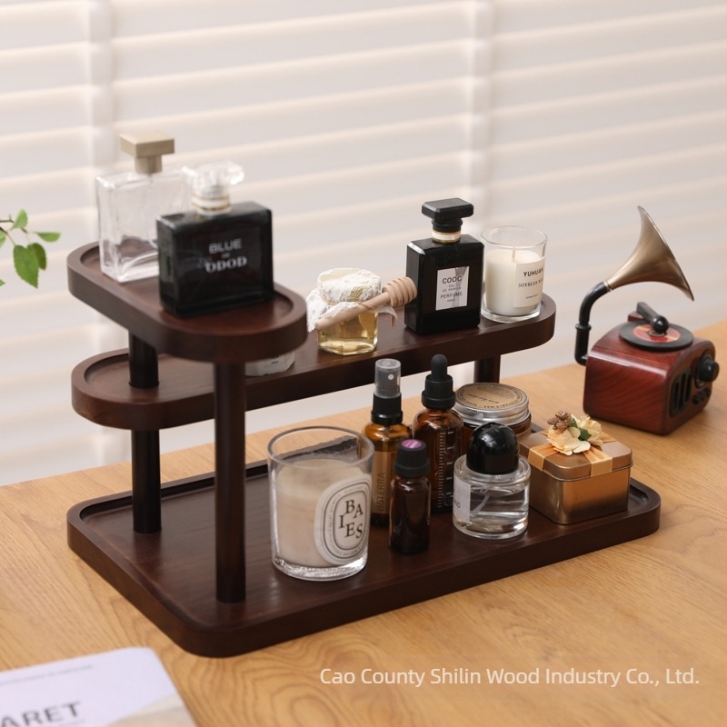 Suport din lemn cu trei niveluri pentru bijuterii, pentru birou – organizator pentru bijuterii și parfum, stil retro