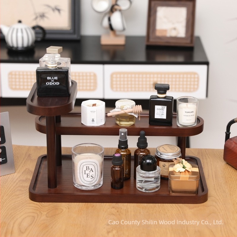 Suport din lemn cu trei niveluri pentru bijuterii, pentru birou – organizator pentru bijuterii și parfum, stil retro