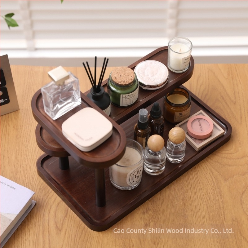 Suport din lemn cu trei niveluri pentru bijuterii, pentru birou – organizator pentru bijuterii și parfum, stil retro