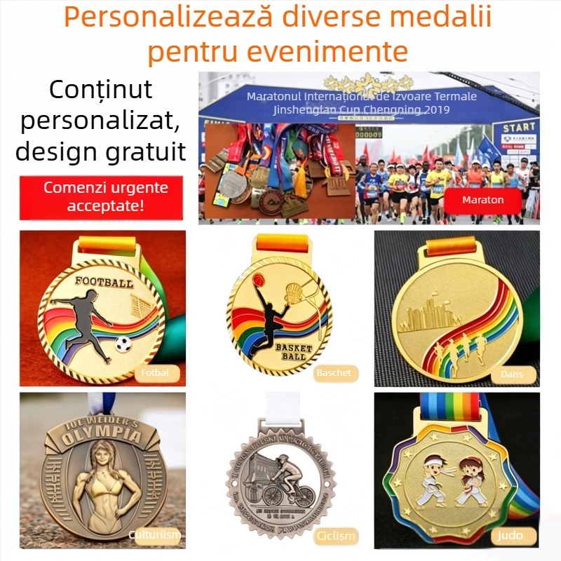 Medalii metalice premium, personalizate pentru maratoane și competiții de fotbal