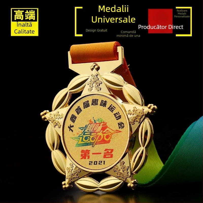 Medalie metalică personalizată pentru eveniment de maraton, placată cu aur, medalie memorială pentru copii