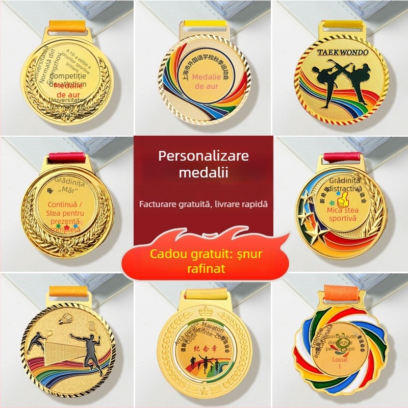 Medalie personalizată din aliaj de zinc cu finisaj emailat – maraton, medalie pentru grădiniță și copii