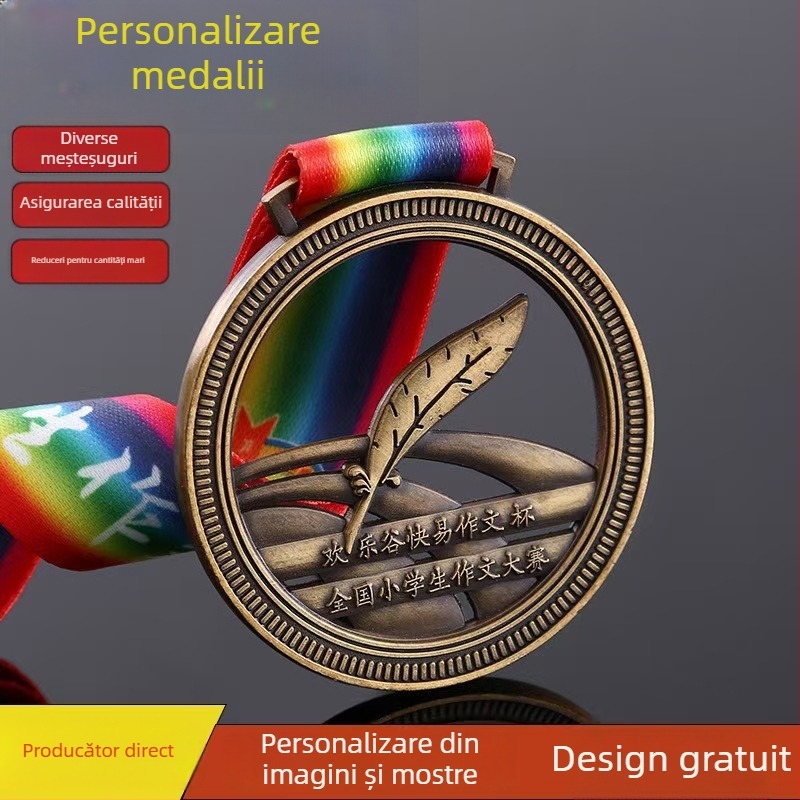 Medalii metalice personalizate pentru maraton, aliaj de zinc cu finisaj emailat, aur, argint, bronz
