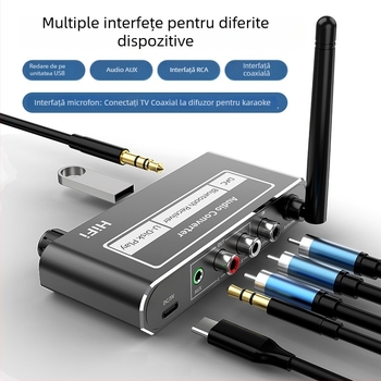 Receptor Bluetooth și amplificator pentru sunet, cu telecomandă, conversie de la cablu la wireless, redare prin USB flash drive și microfon