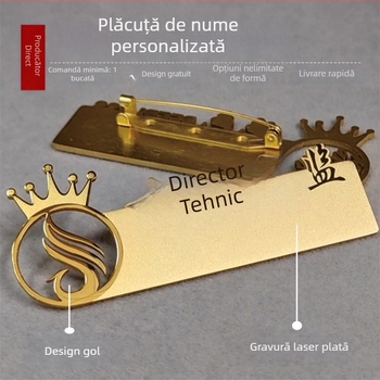 Insignă de nume din oțel inoxidabil, cu inserție pentru card, din aliaj de aluminiu