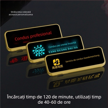 Insignă LED pentru șofer, din plastic, personalizabilă, cu închidere cu ac sau clipsă tip fluture