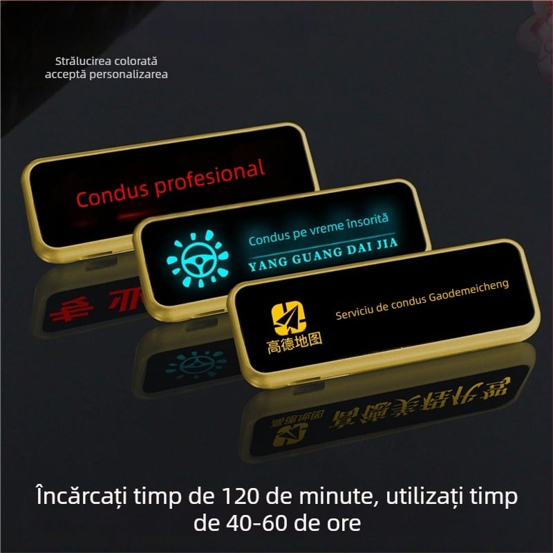 Insignă LED pentru șofer, din plastic, personalizabilă, cu închidere cu ac sau clipsă tip fluture