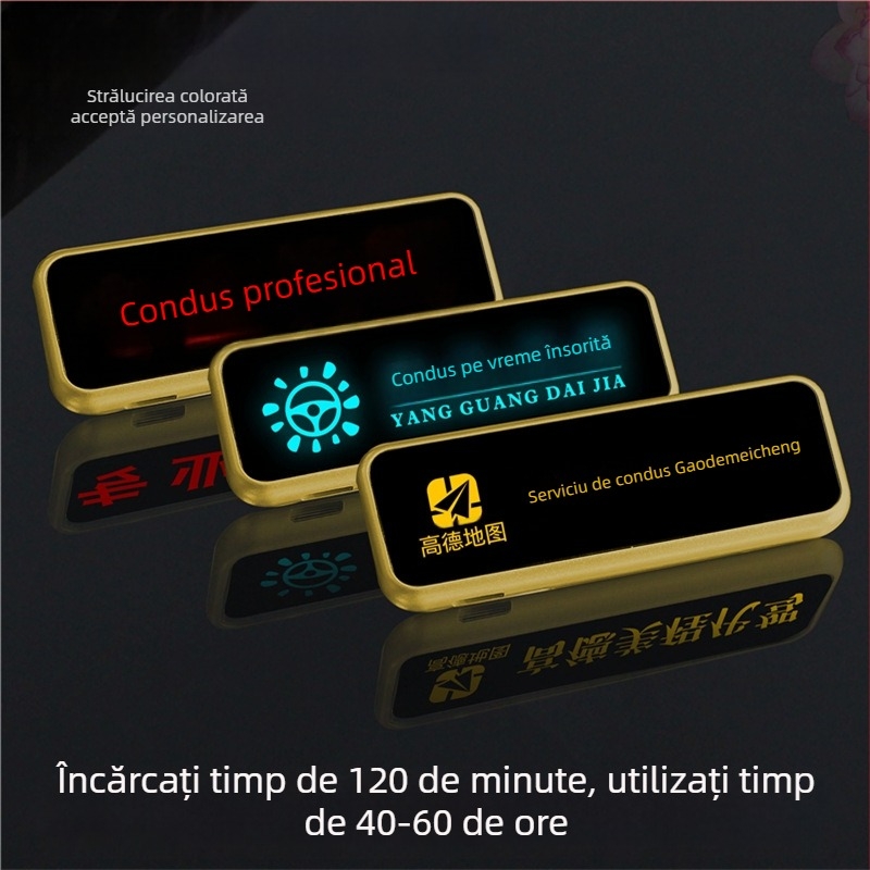Insignă LED pentru șofer, din plastic, personalizabilă, cu închidere cu ac sau clipsă tip fluture