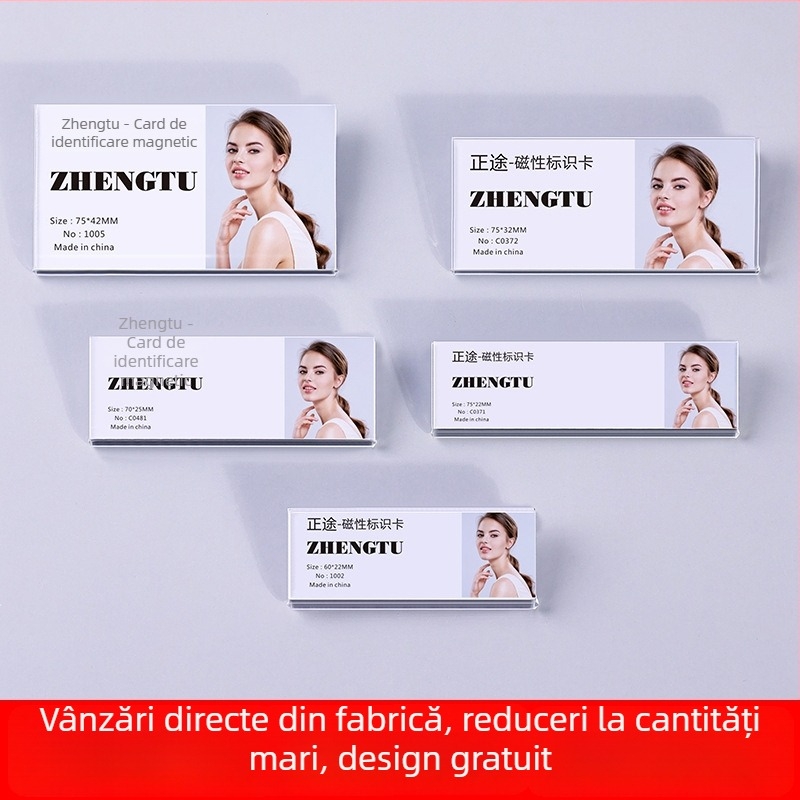 Insignă acrilică transparentă cu ac — suport pentru card de identificare, cu inserții