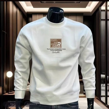 Pulover pentru bărbați cu imprimeu, guler rotund, mâneci lungi, croială slim, fleece ușor potrivit pentru primăvară-toamnă