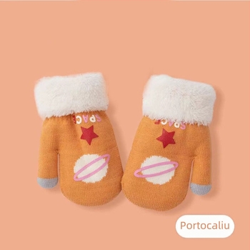 Mănuși de iarnă drăguțe pentru bebeluși, calde, cu două straturi, tricotate, pentru 2–5 ani, unisex