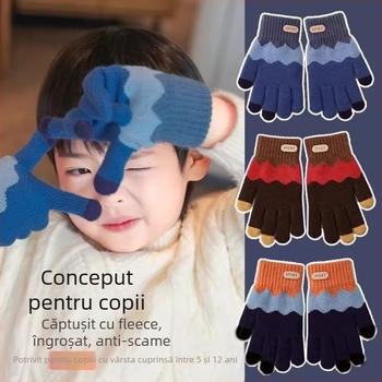 Mănuși pentru copii cu cinci degete, călduroase, căptușite cu fleece, pentru băieți și fete