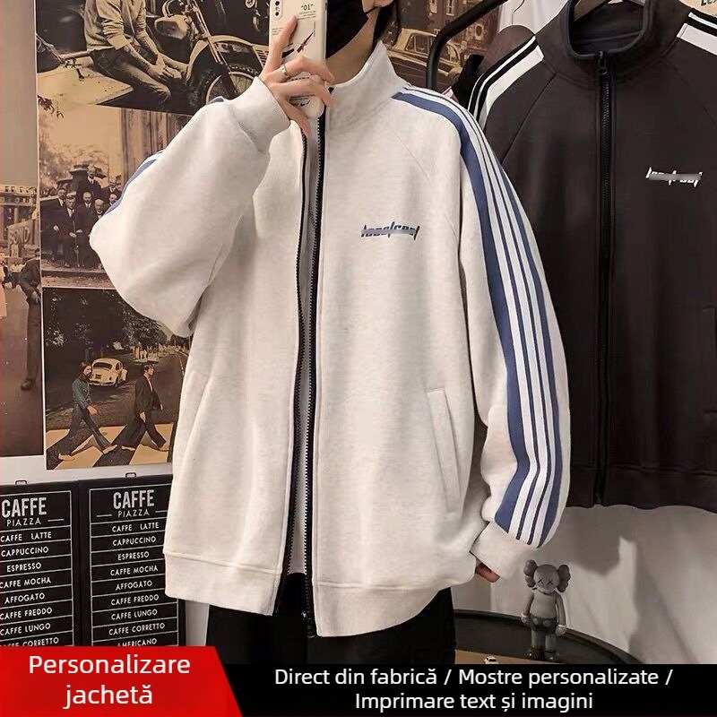 Geacă sport personalizată pentru bărbați, croială lejeră primăvară-toamnă, jachetă baseball versatil în stil cardigan