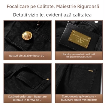 Jeansi negri de toamnă pentru bărbați, croială Slim Straight, elastici, rezistență la decolorare, pantaloni casual lungi