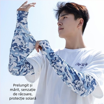 Manșete camuflate cu protecție UV, din material ice silk, pentru vară, activități în aer liber, pescuit și ciclism, design imprimat