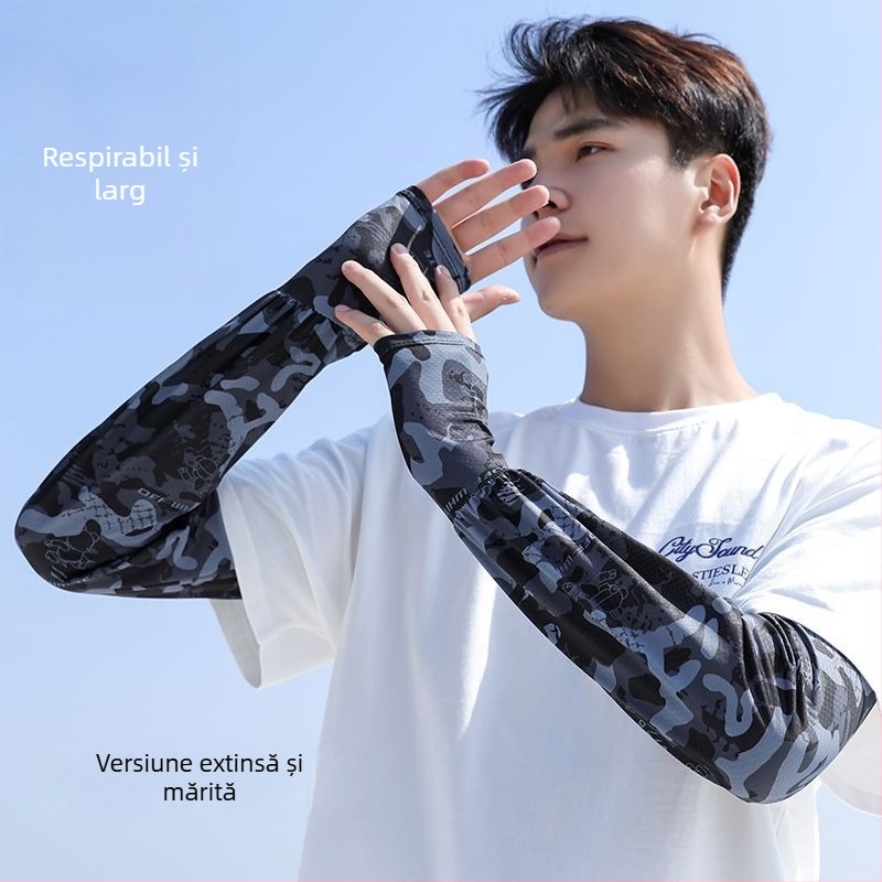 Manșete camuflate cu protecție UV, din material ice silk, pentru vară, activități în aer liber, pescuit și ciclism, design imprimat
