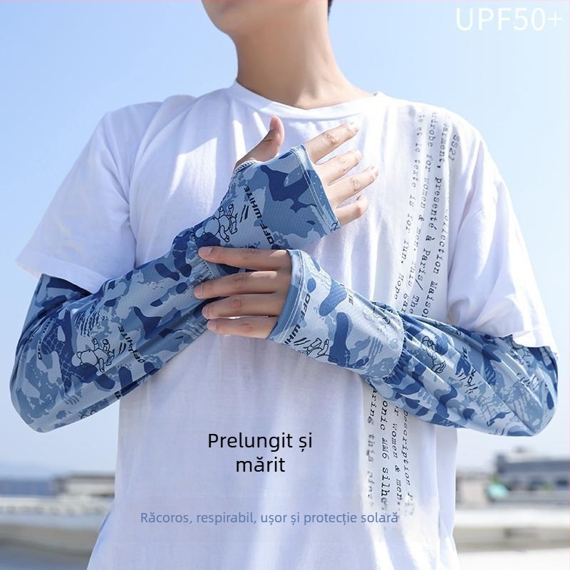 Manșete camuflate cu protecție UV, din material ice silk, pentru vară, activități în aer liber, pescuit și ciclism, design imprimat