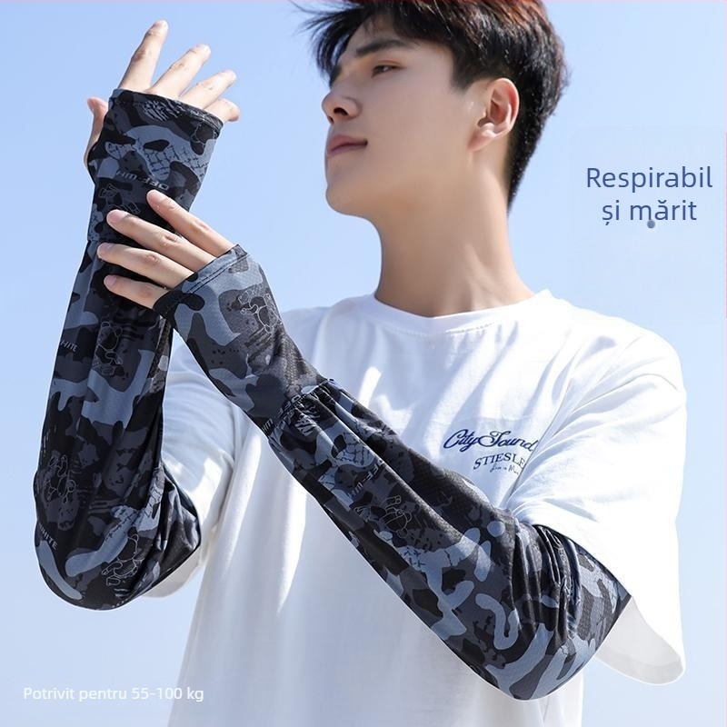 Manșete camuflate cu protecție UV, din material ice silk, pentru vară, activități în aer liber, pescuit și ciclism, design imprimat