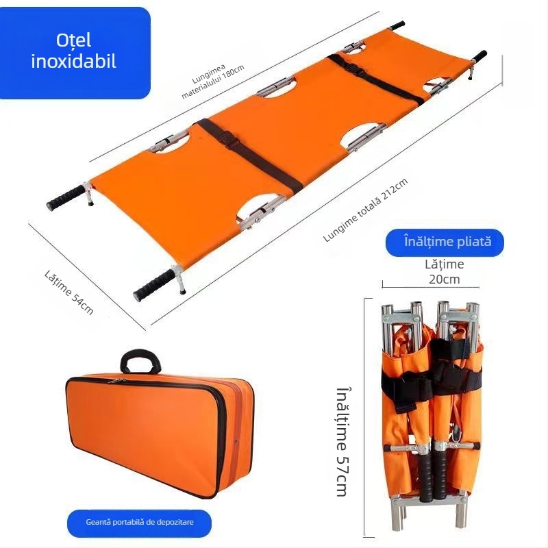 Targă pliabilă din aliaj de aluminiu pentru intervenții de urgență; targă de ambulanță din oțel inoxidabilă