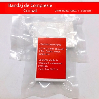 Bandaj din tifon cu compresie curbată, 110 mm × 3500 mm, trusă de prim ajutor pentru soldat individual, a treia generație