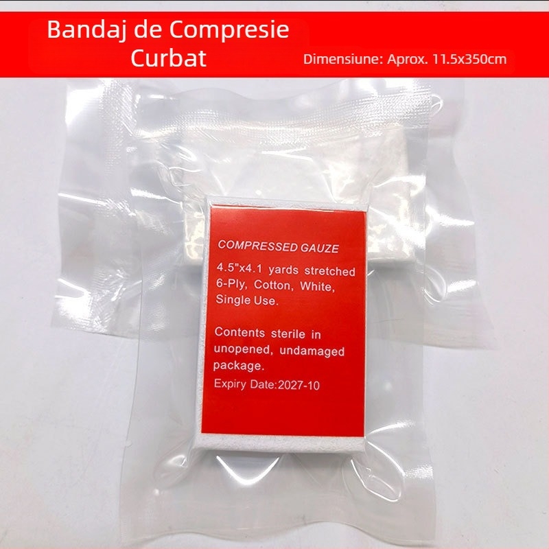 Bandaj din tifon cu compresie curbată, 110 mm × 3500 mm, trusă de prim ajutor pentru soldat individual, a treia generație