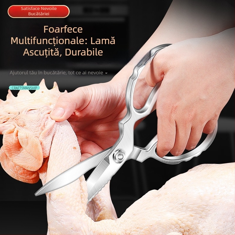 Foarfece de bucătărie din oțel inoxidabil — lame groase, multifuncționale pentru oase, carne, legume și alimente