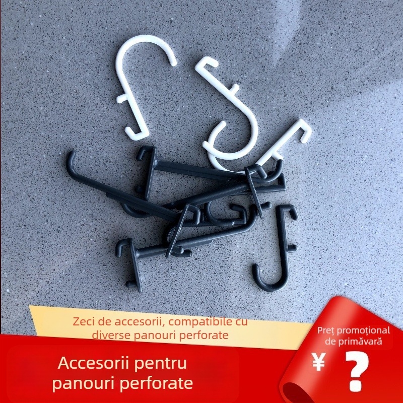Set de accesorii pentru pegboard — Clips DIY pentru polițe, fără găuri, organizare pe perete pentru bucătărie