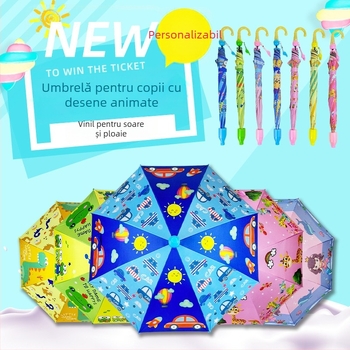Umbrelă mare impermeabilă pentru copii, deschidere automată, tijă dreaptă, 8 arce, design desen animat
