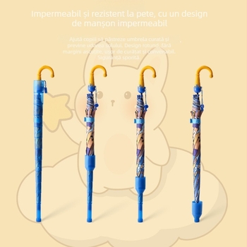 Umbrelă mare impermeabilă pentru copii, deschidere automată, tijă dreaptă, 8 arce, design desen animat