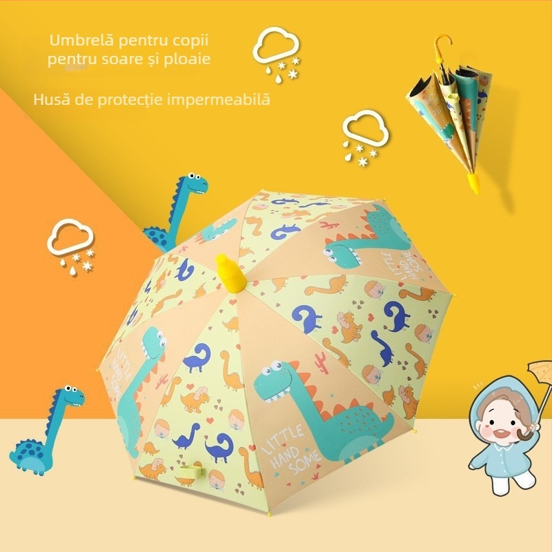 Umbrelă mare impermeabilă pentru copii, deschidere automată, tijă dreaptă, 8 arce, design desen animat
