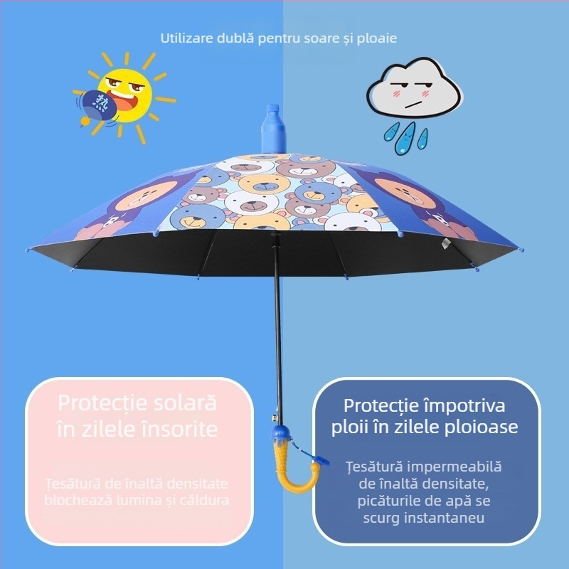 Umbrelă mare impermeabilă pentru copii, deschidere automată, tijă dreaptă, 8 arce, design desen animat